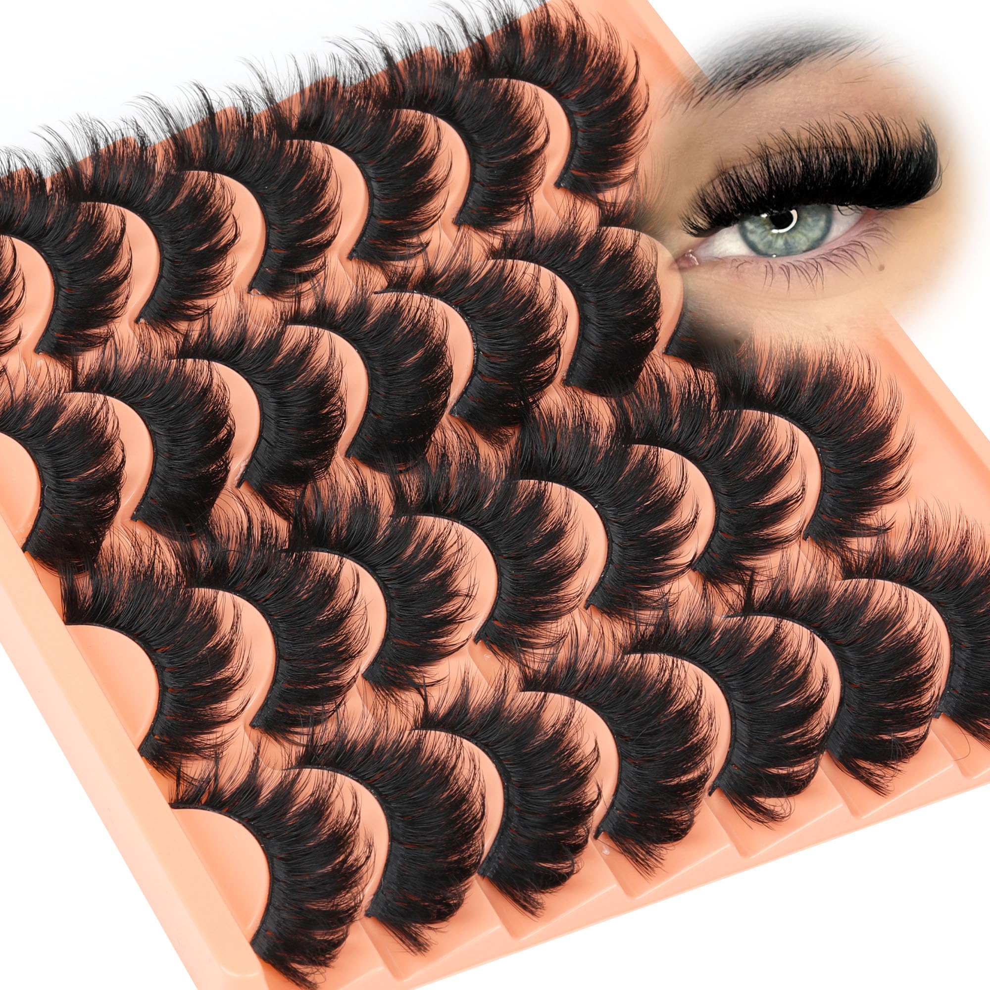 Strip Lashes False Eyelashes Long Volume Fake Eyelashes Wispy Cat Eye Lashes 14 Pairs Dramatic Big Eyelashes Thick Fluttery Faux Mink Lashes