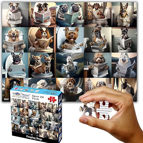 Think2Master Rompecabezas de 250 piezas de perros Pooping con conmovedores cachorros y perros. Decoración perfecta para el baño, regalo de mordaza