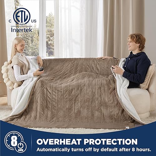 Miniatura 4 de Bedsure Manta eléctrica de franela Queen  Manta térmica de franela con 10 ajustes de calor, manta térmica con 10 ajustes de tiempo, temporizador de