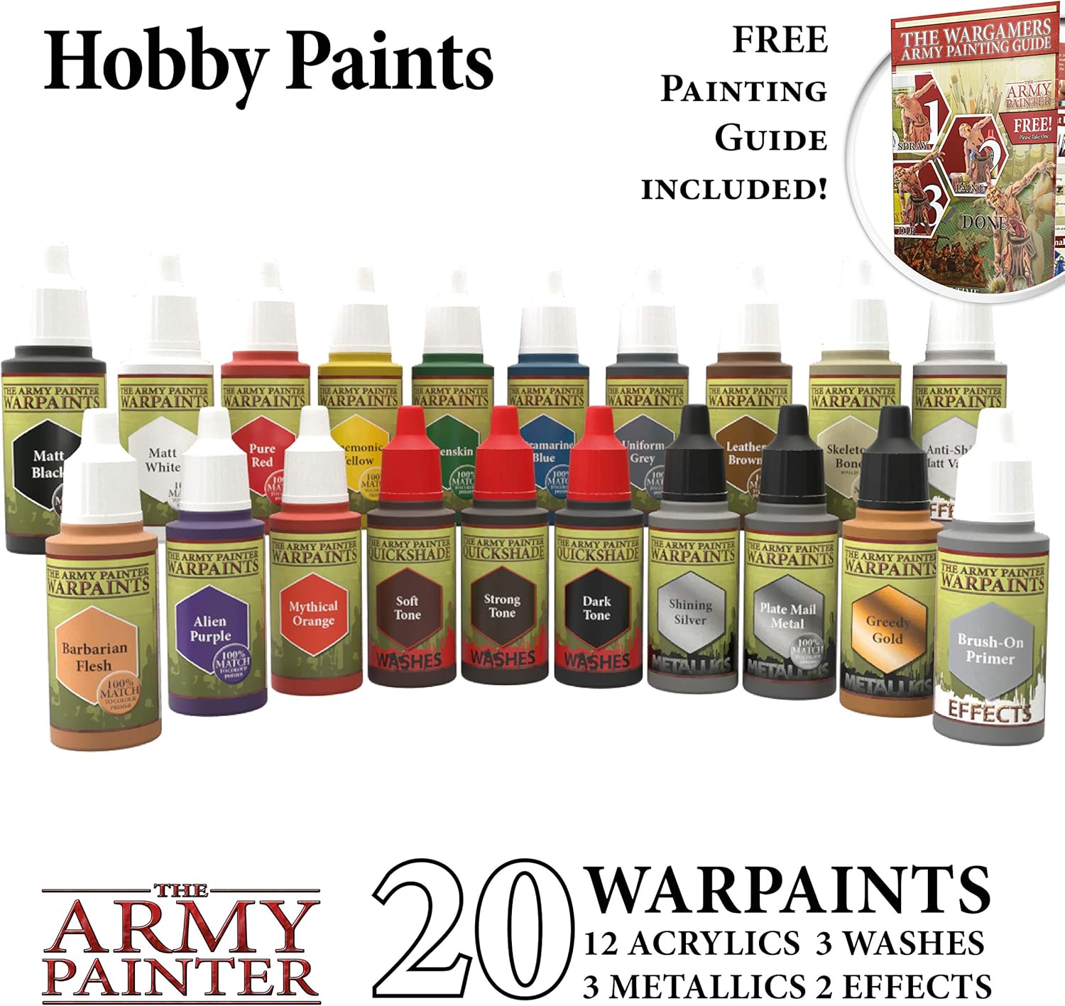 The Army Painter Basic Hobby Collection Kit: 20 Model Paints, 2 Brushes, Model Paint Tools, Basing Material, 18 ml/Bottle, Miniature Painting Kit, Acrylic Paint Set for Dungeons & Dragons Miniatures