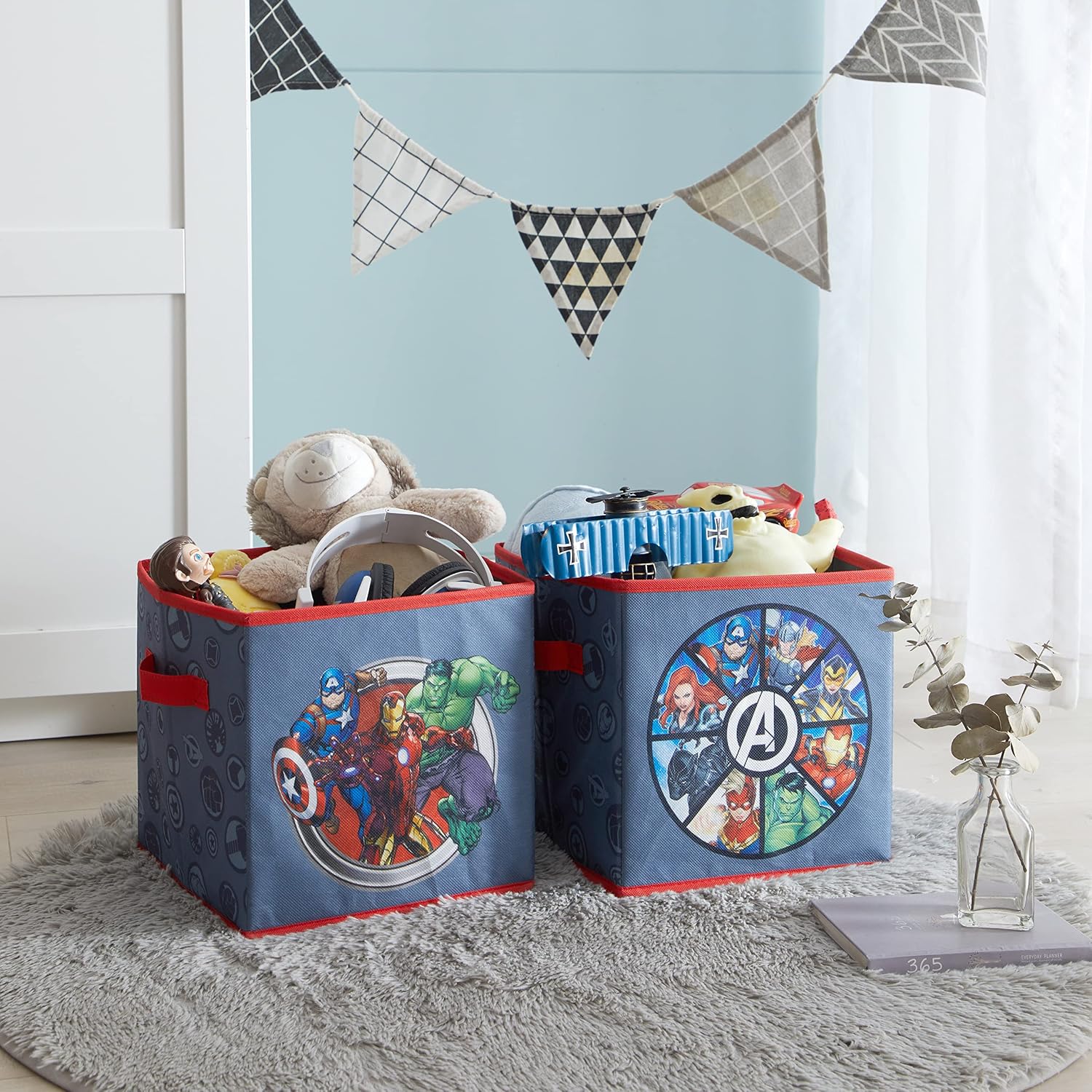 Marvel Avengers Collapsible Storage Cubes,Set of 2, 10"x10", Grey, Spacious Organizer Bins for Kids’ Room, Closet, or Playroom