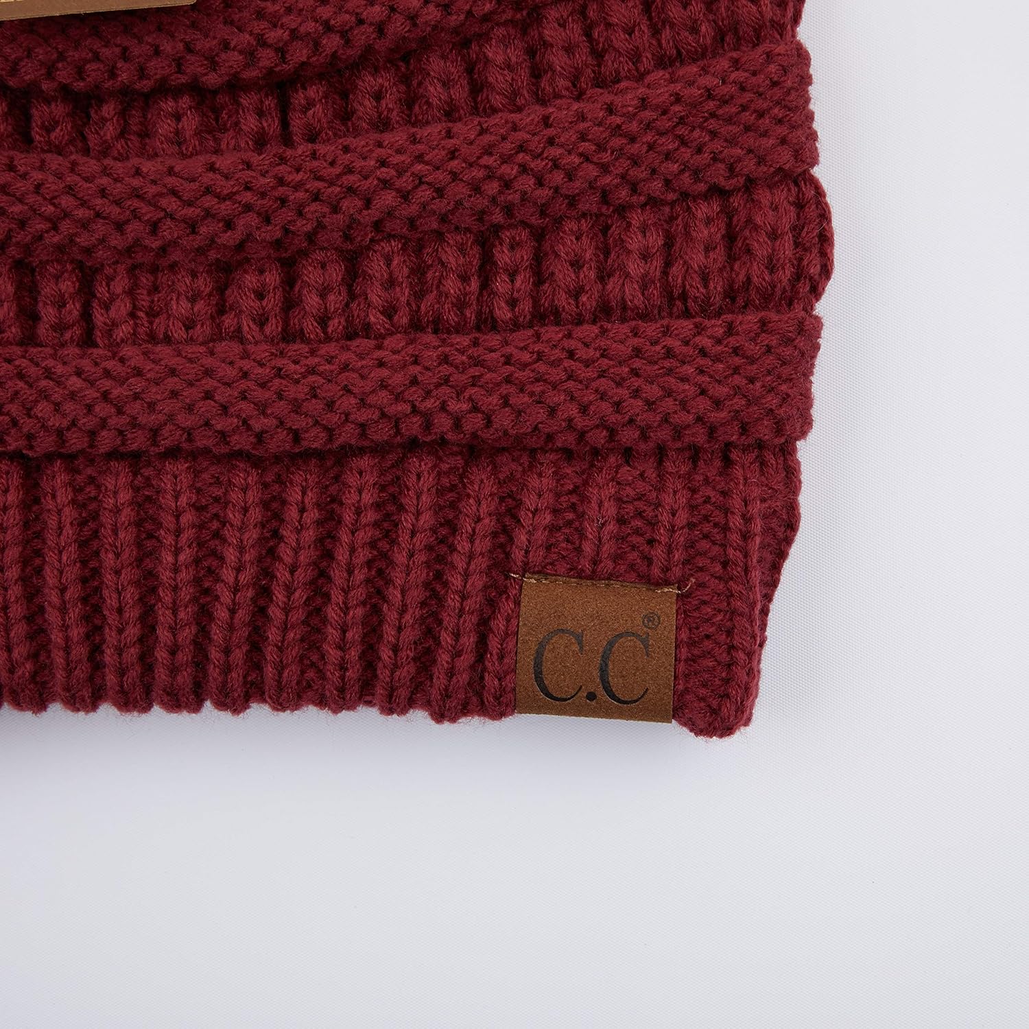 C.C Exclusives Soft Stretch Cable Knit Messy Bun Ponytail Beanie Winter Hat for Women (MB-20A)