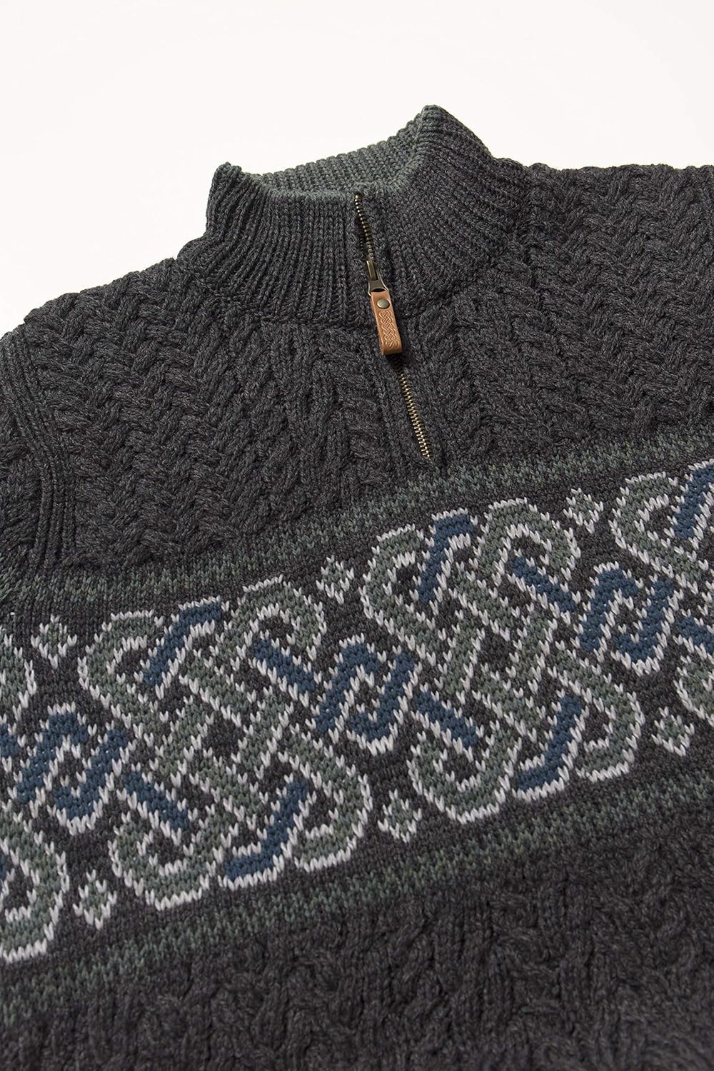 Aran Crafts Men's Irish Cable Knit Half Zip Jacquard Sweater (100% Merino Wool) - Image 4