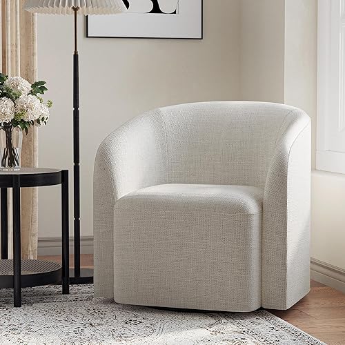 COLAMY Silla giratoria decorativa, moderna silla de barril, silla tapizada cómoda para sala de estar con reposabrazos, para sala de lectura,