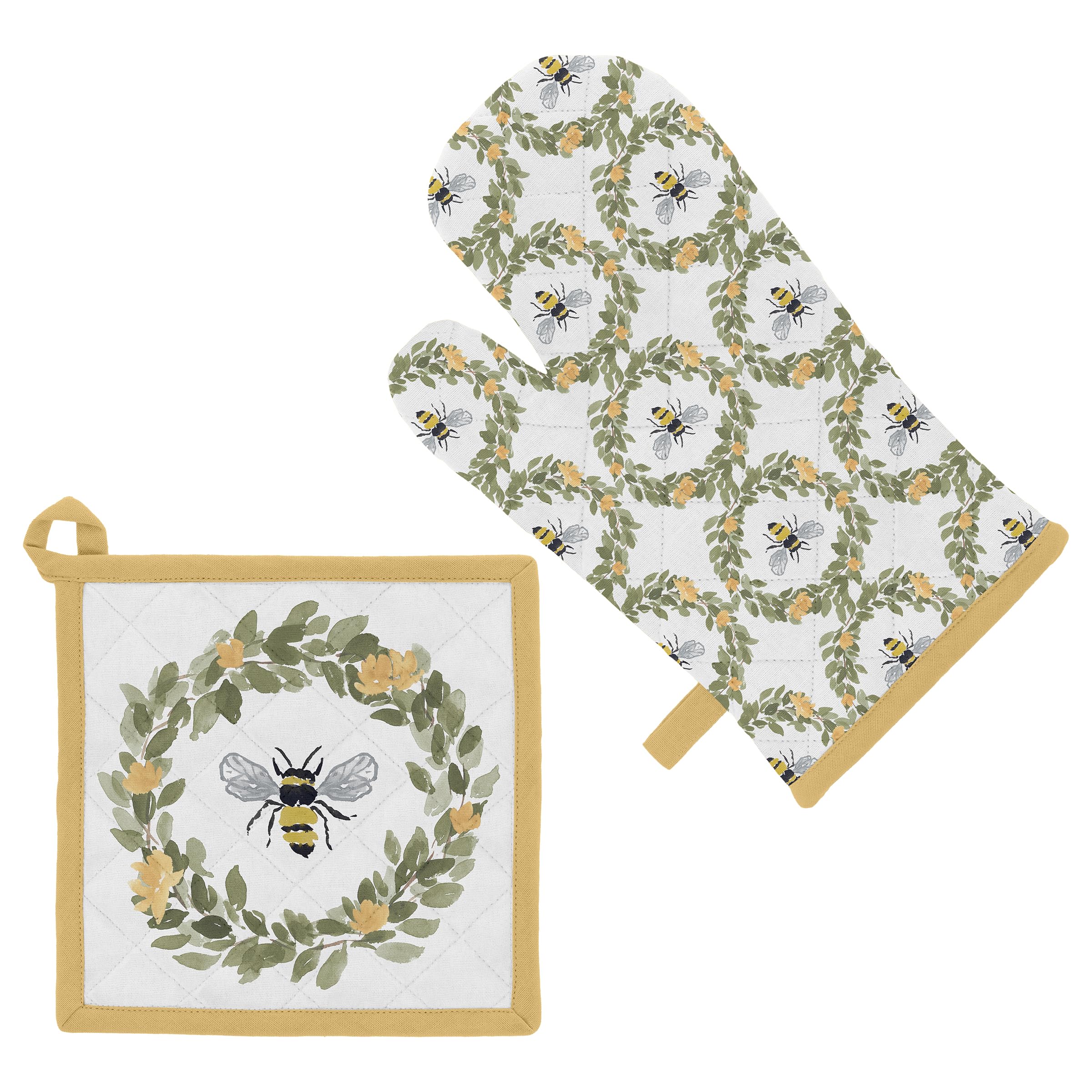Gant de cuisine et manique en coton Boston International motif champ d'abeille avec ses dimensions