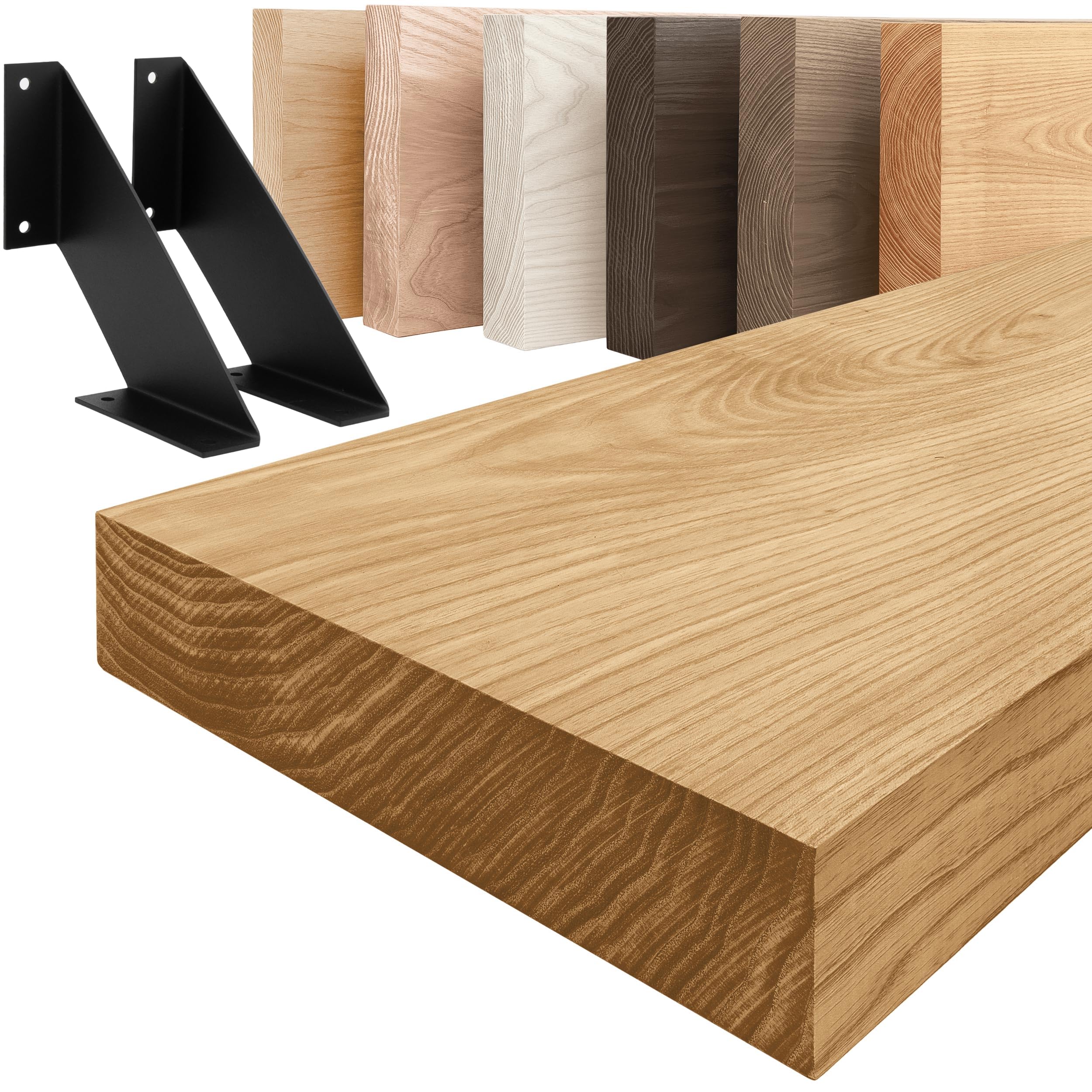 LAMO Manufaktur Industrial-Stile Holzregal 80 cm Schwarz V-förmige Halterungen für Wohnzimmer und Küche | Rustikal Farbe