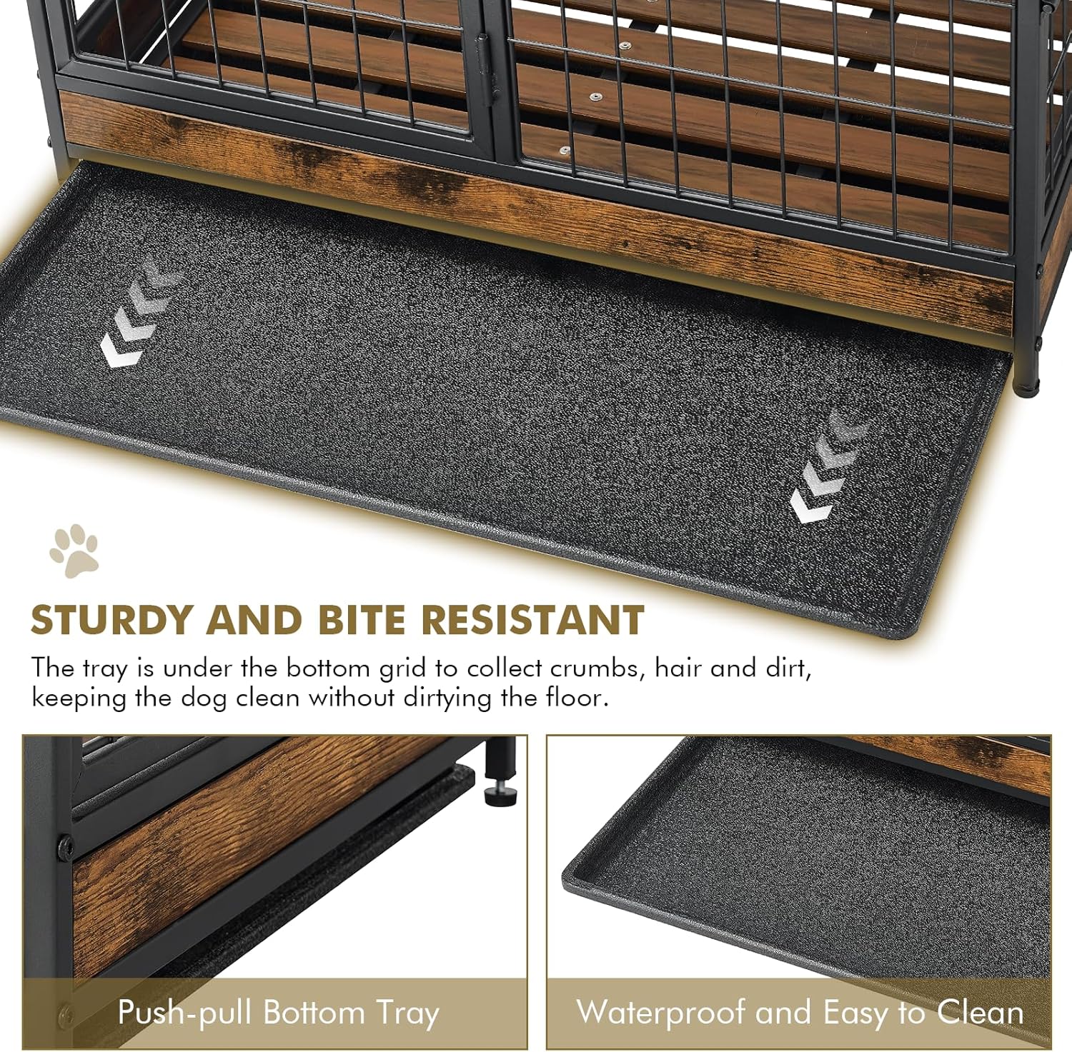 Dog Crate Furniture, Wooden Kennel Side End Table with Drawers & Multi-Purpose Removable Tray, Modern Double-Door Dog House Indoor Small to Large Dog