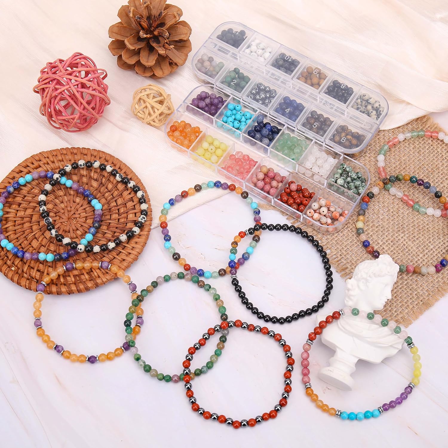 600pcs Natural Round Stone Beads, 4mm Loose Beads for Jewelry Making - Smooth Stone Spacers for Friendship Bracelets, DIY Craft Box - Image 4