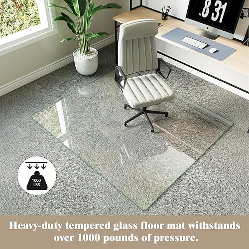 Vista 72 de Koonmi Tapete para silla de vidrio templado para suelos de madera dura y alfombras, 30 x 48 pulgadas, color gris, protector de piso de oficina