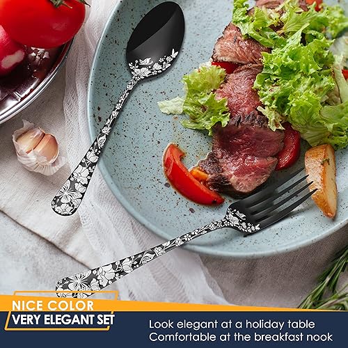 Miniatura 6 de Stapava Juego de cubiertos negros de 72 piezas para 12 con cuchillos de carne, juego de cubiertos de acero inoxidable para 12, utensilios de comer