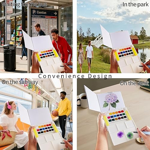 Miniatura 2 de Graspable - Juego de pintura de acuarela de colores vivos, juego de pintura de viaje, tamaño compacto, kit de acuarela con bolígrafo de agua, 24