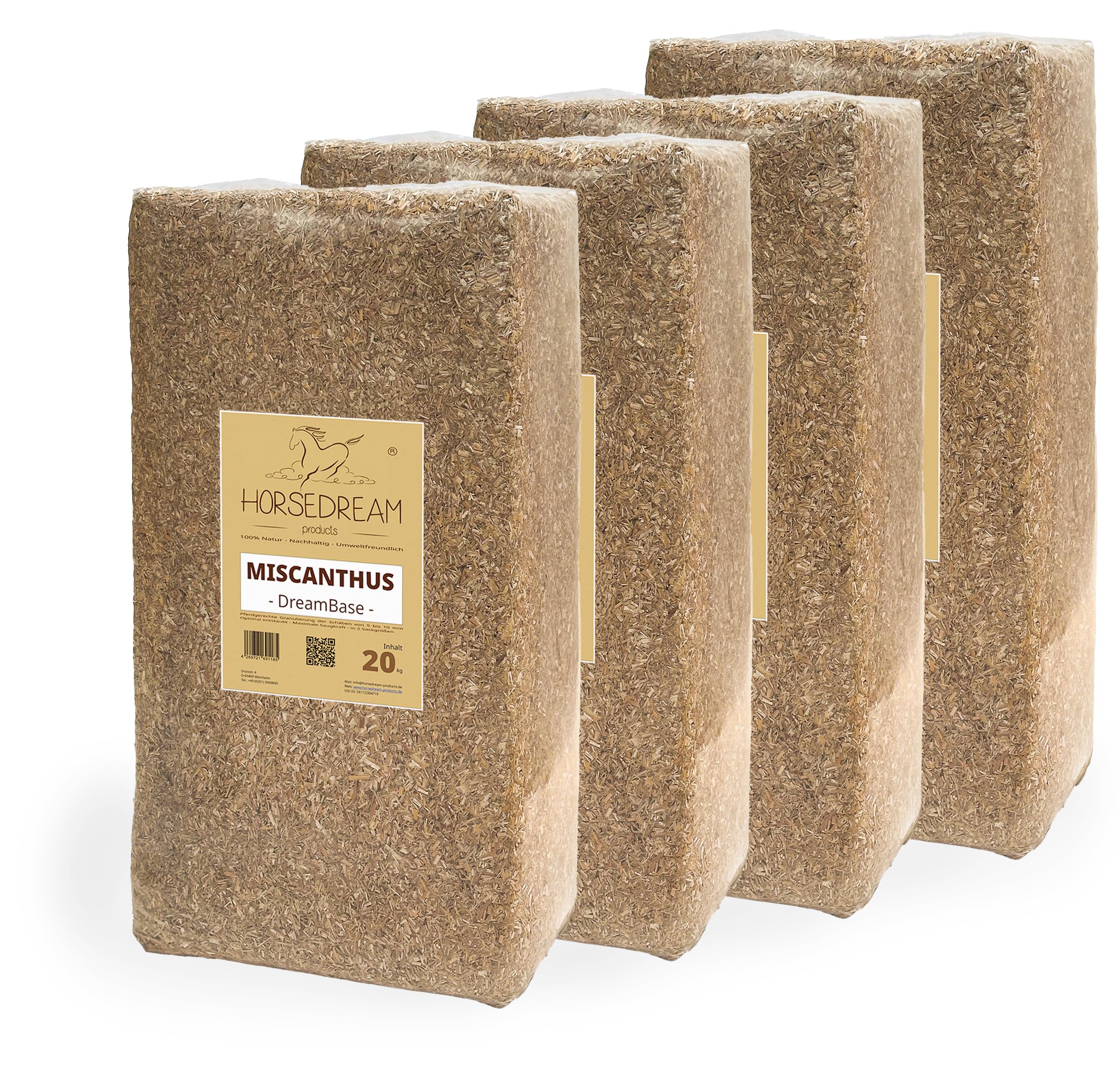 MISCANTHUS DreamBase Pferdeeinstreu aus Miscanthus 4 x 20 kg | Miscanthus-Einstreu, für Allergiker geeignet, geringer Verbrauch, federnde Liegefläche, biologisch abbaubar