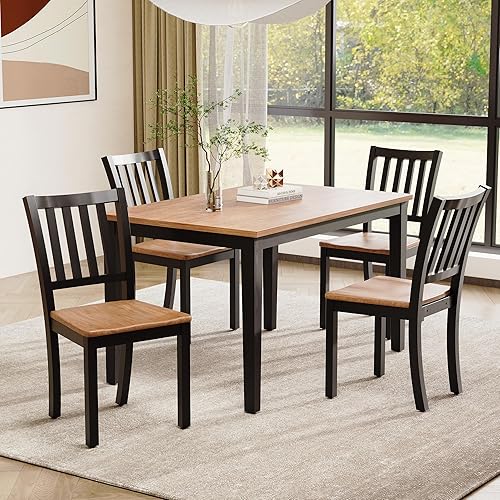 Vista 2 de IRONCK Juego de 4 sillas de comedor de madera maciza, sillas de cocina modernas con respaldo de listones curvos, asiento en forma de W, sillas