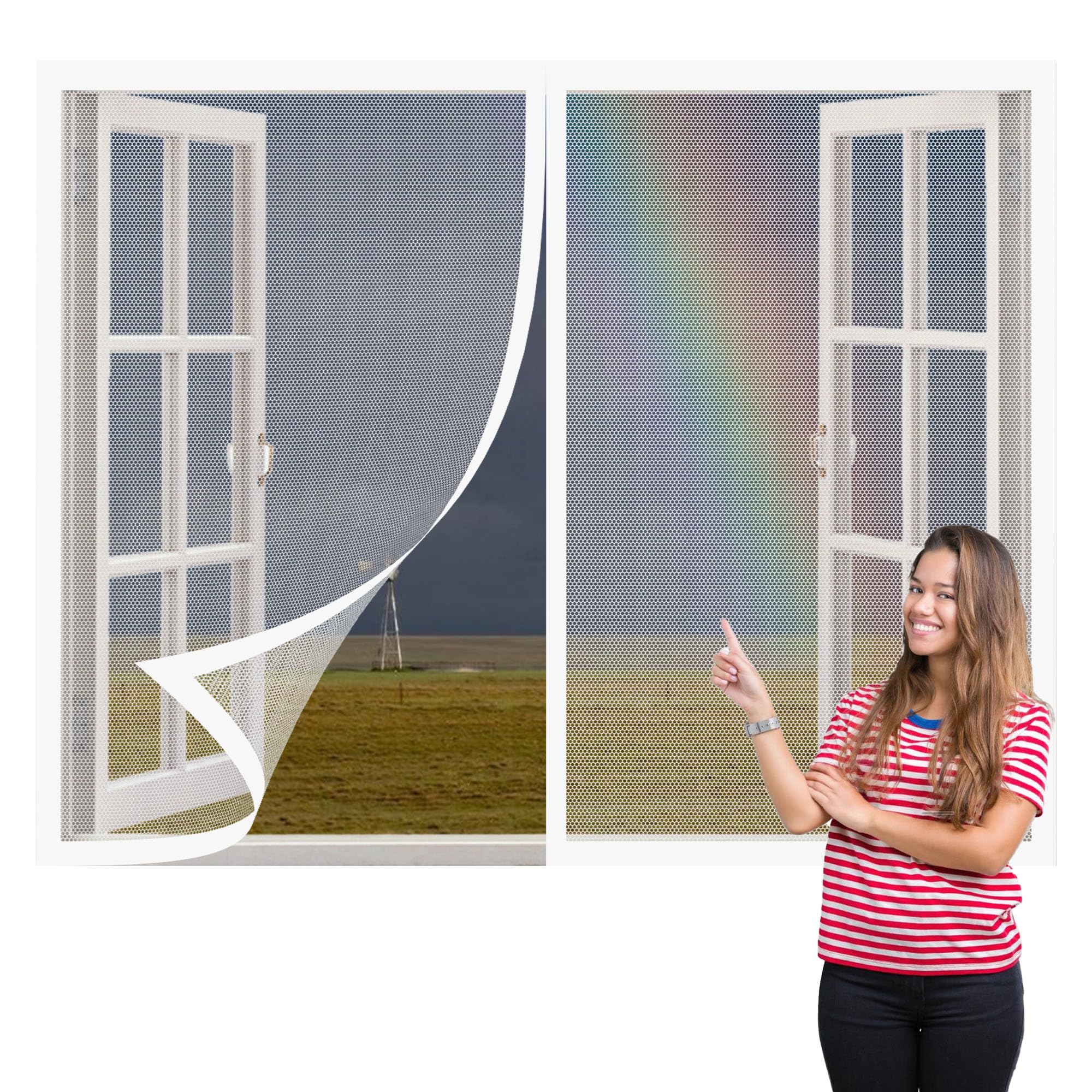 Fly Screens Windows 115 x 155 cm Keep Fly Mosquito Out Window Net Easy Install for Windows Doors and Patio Screens, White