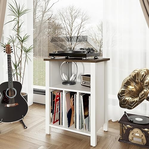Miniatura 7 de LIDYUK Soporte para tocadiscos, mesa auxiliar de almacenamiento de discos de vinilo con estante de exhibición con capacidad para hasta 130 álbumes,