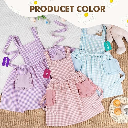 Miniatura 2 de MT WORLD Delantal personalizado para niños, Pinafore, espalda cruzada con bolsillos a cuadros, regalos para niños y niñas