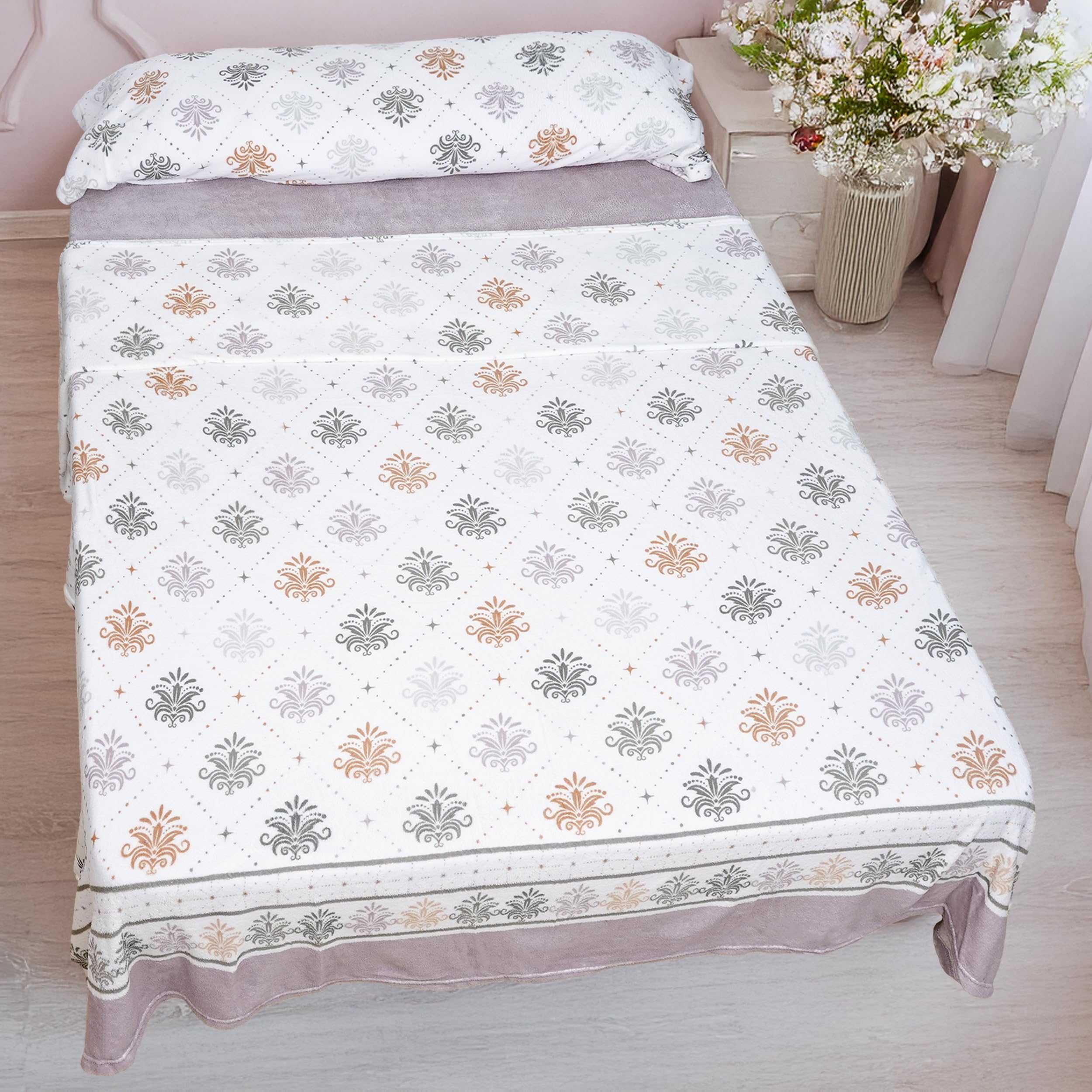H HANSEL HOME Juego de Sábanas de Coralina Térmicas para Invierno - Cama 90, 3 Piezas: Funda de Almohada, Bajera Ajustable y Encimera - Suaves y Calentitas, Lila Claro Floral