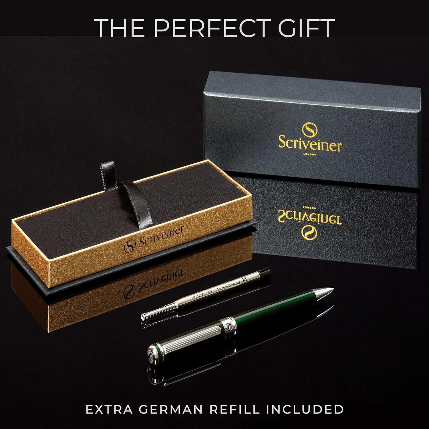 Scriveiner Green Ballpoint, Stunning British Racing Green Luxury Pen, Chrome Finish, Schmidt Black Refill - Image 5