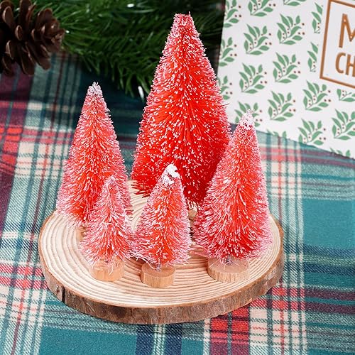 Miniatura 5 de Yookat 40 mini árboles de pino artificiales con base de madera, árboles de sisal para botellas, árboles de cepillo de colores surtidos para