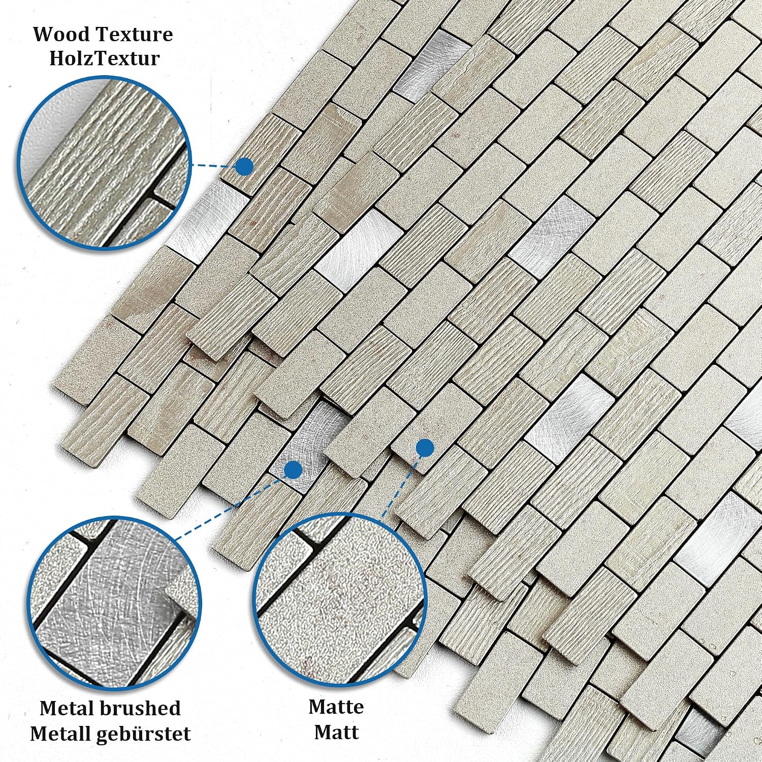 Metal Peel and Stick Brick Kitchen Backsplash Self-Adhesive Wall Mosaic Tiles for Fireplace Stove Bathroom(Champagne 10pcs)