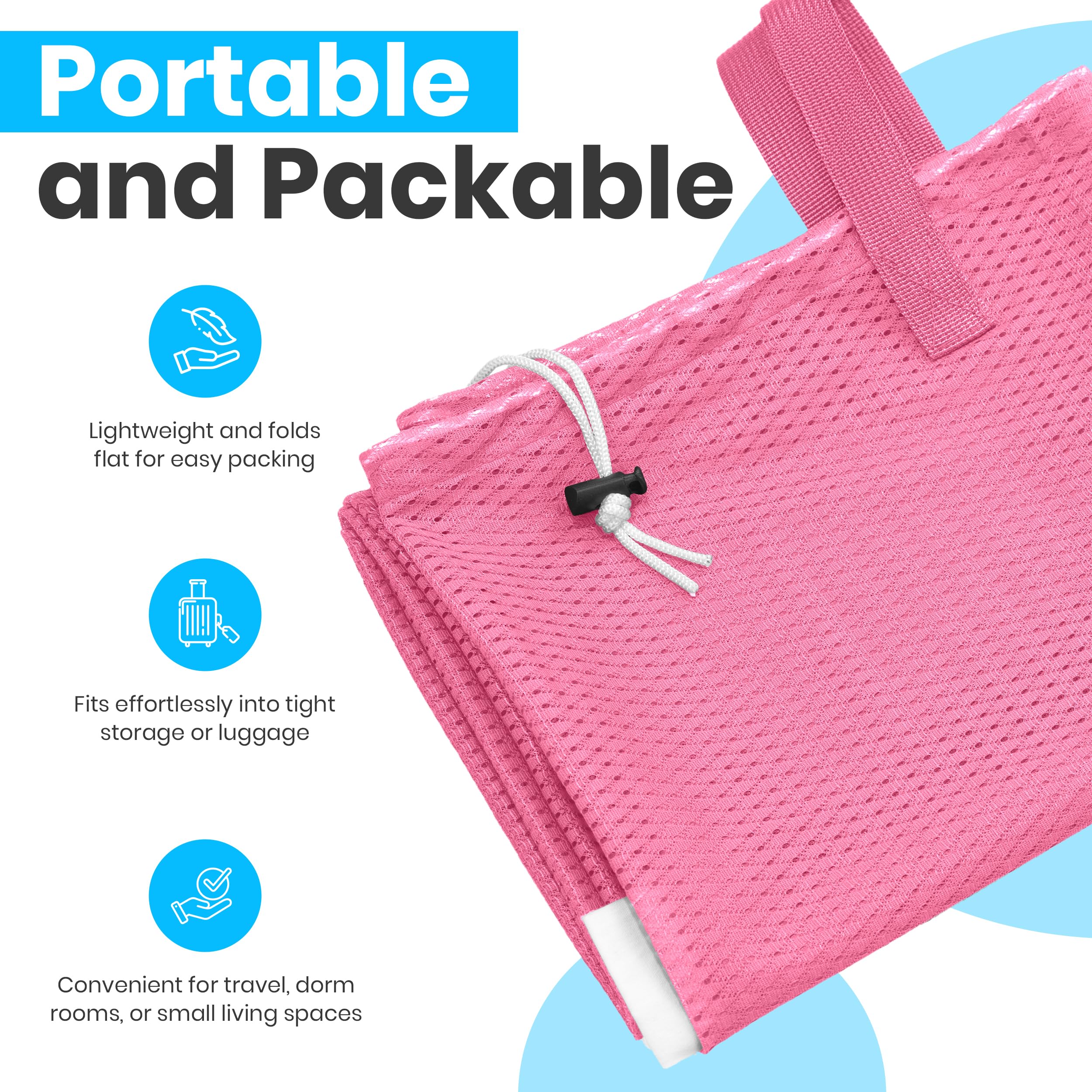 WAWSAM Large Mesh Laundry Bag With Drawstring - 61x91cm Laundry Hamper For Dorm, Travel, College Essentials, With Storage Pockets