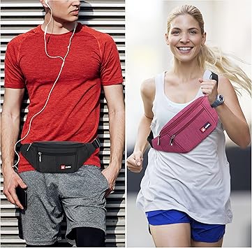 SUNSEATON Heuptas voor heren, outdoor sport taille pack Fanny Pack met 6 zakken met ritssluiting, heuptas met grote capaciteit, voor dagelijks gebruik of wandelen, heren en dames (zwart