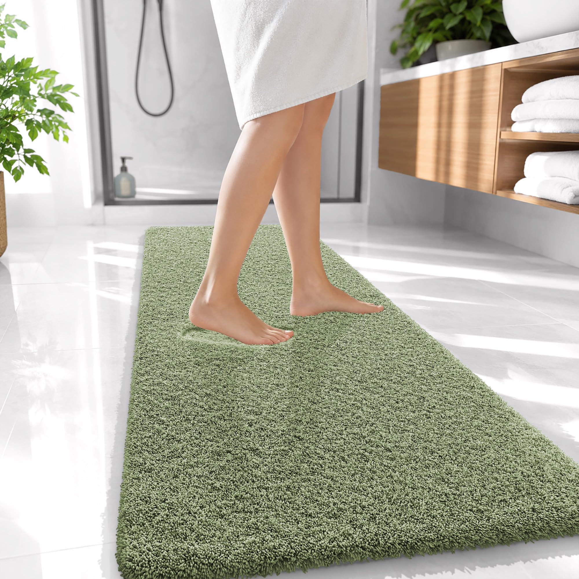 OLANLY Microfiber Bathroom Runner Rugs 47x20, Soft Bath Mat, Sage Green