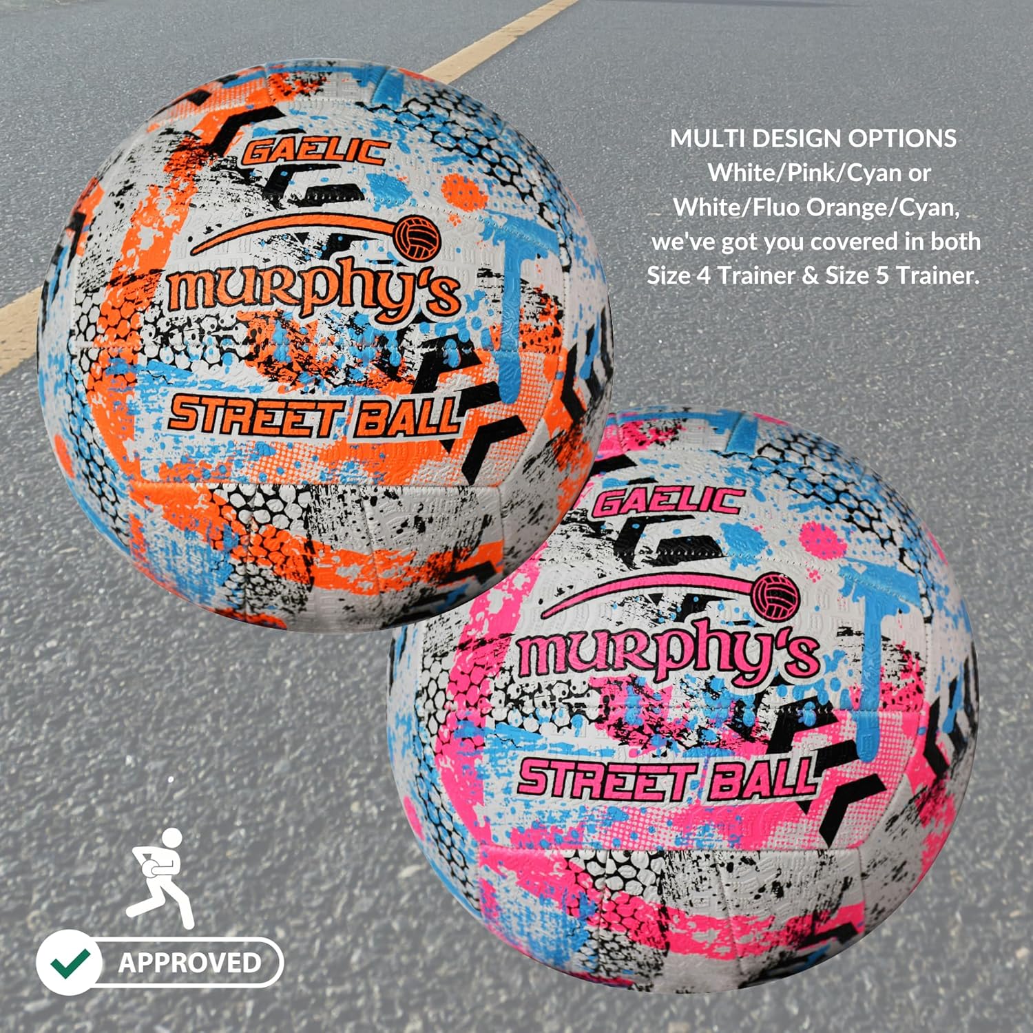 Murphy's Gaelic Street Trainer Footballs, Durable Vulcanised Rubber, Long Lasting Grip for Hard Surfaces, Ages & Skill Levels