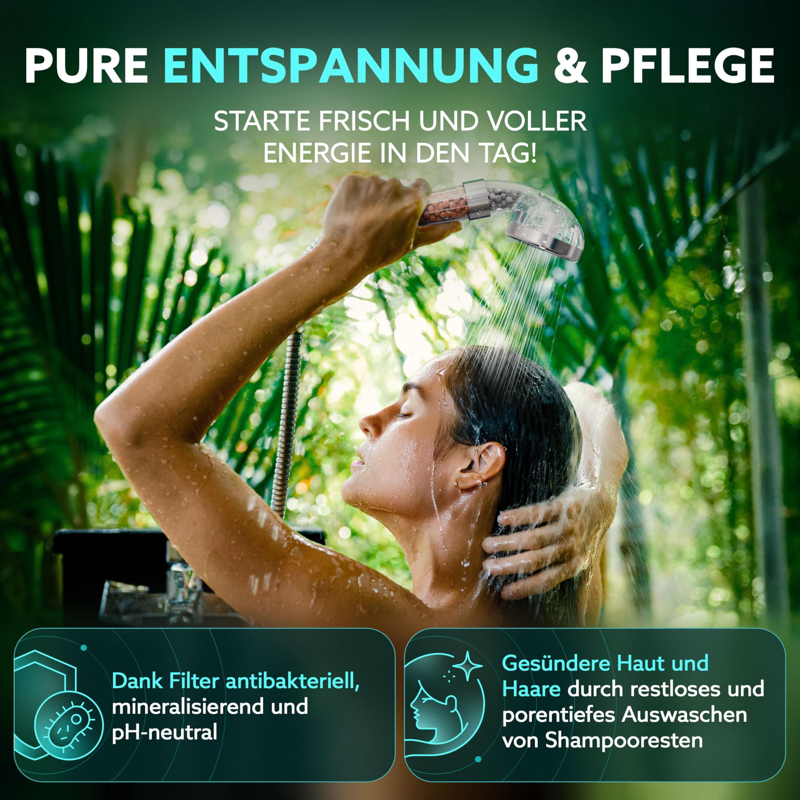 PRISMA Duschkopf für ein einzigartiges Duscherlebnis - Mehr Wasserdruck, Wassersparend, 3 Funktionen mit Filter, Regendusche Handbrause Brausekopf Massage
