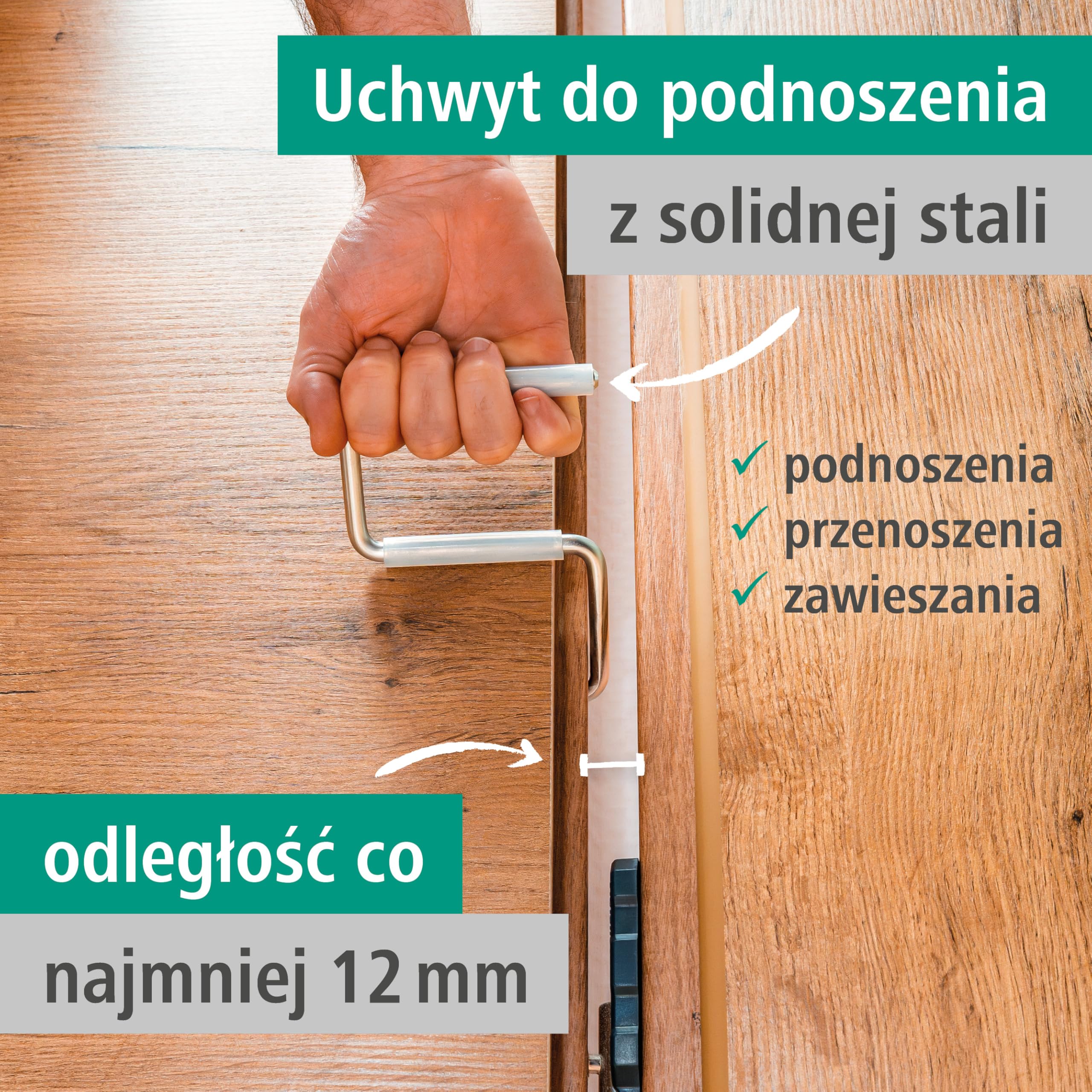 wolfcraft Zestaw montażowy skrzydła drzwi I 3674000 I wieszak do podnoszenia ze stali, prowadnice ze skalą pomiarową I łatwe zawieszenie i przenoszenie drzwi przez jedną osobę