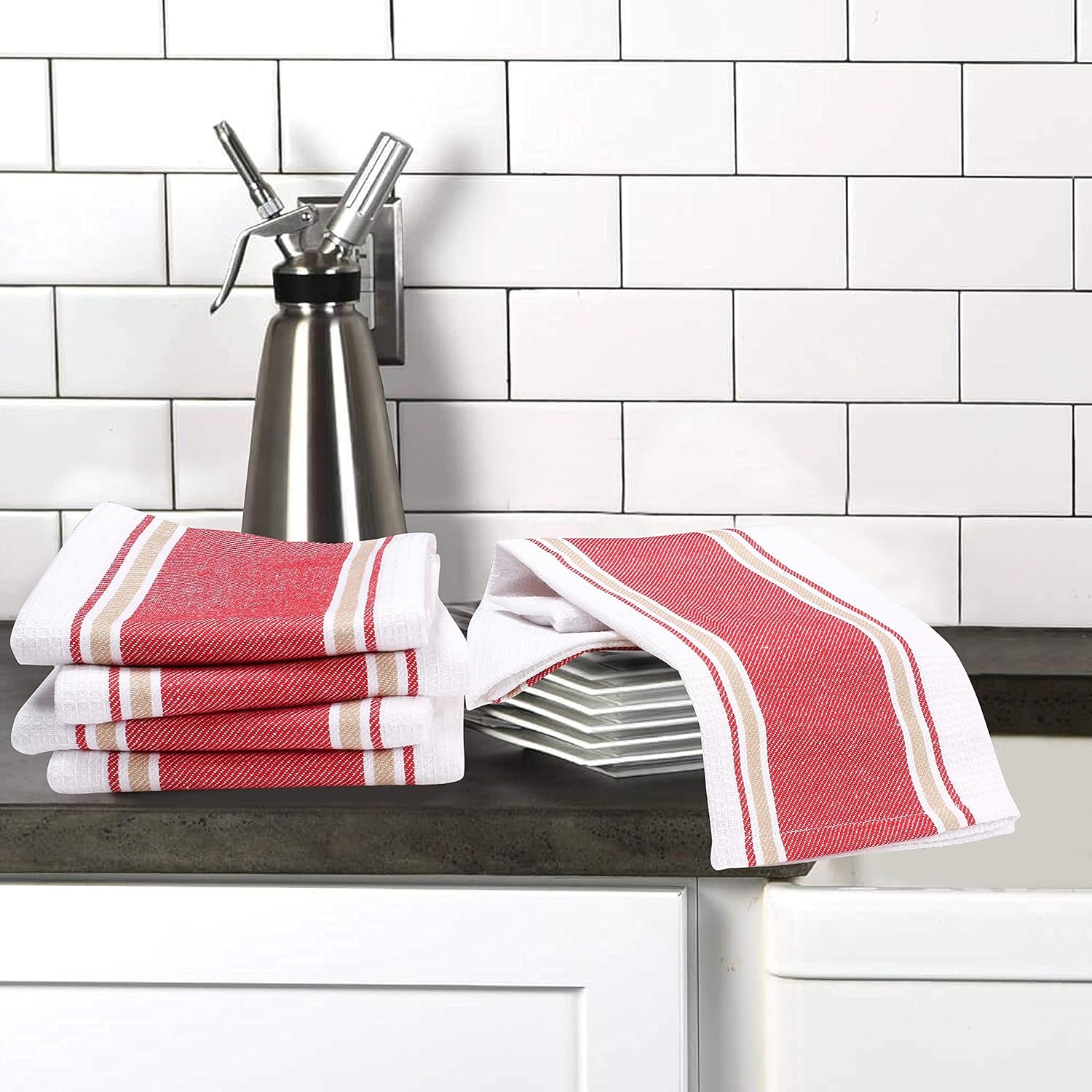 Goroly Home 100% Cotton Kitchen Dish Towel Set of 6 Pack, Highly Absorbent Quick Drying, Machine Washable and Reusable Ultra Soft Tea Towel with Hanging Loop for Cleaning Dishes, 20x28 Inch Red - Image 3