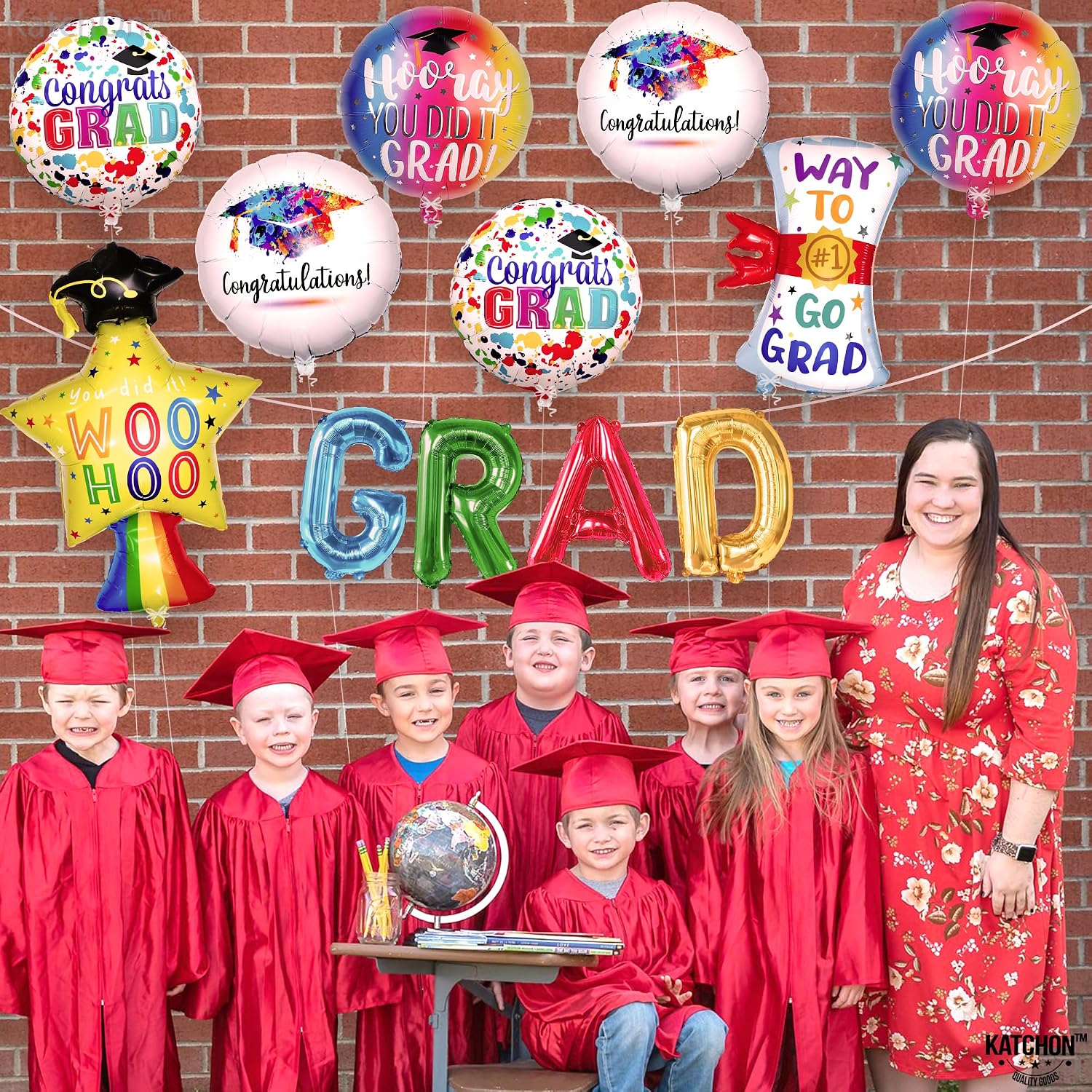 Multicolor Graduation Balloons Set -Pack of 12, Preschool Graduation Balloons, Star Balloon, Congrats Grads Balloons and Grad Banner for Graduation Decorations 2026, Congrats Grad Decorations, KatchOn
