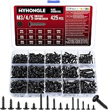 Pack of 425 M3 M4 M5 Self Tapping Screws Black Flat Head Screws Pan Head Screws Phillips Wood Screws Drilling Screws Assortment Set Drywall Screws