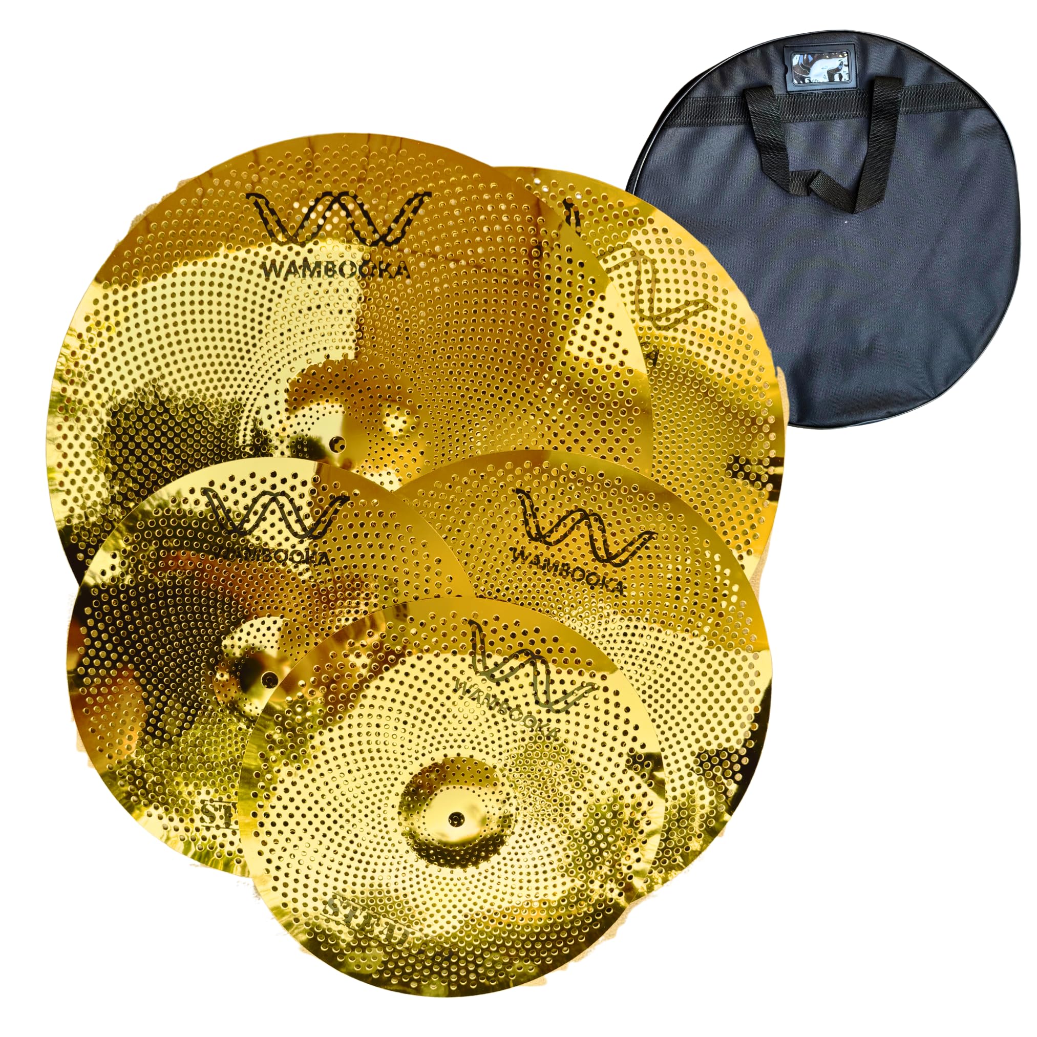 STEALTH Set Piatti Basso 5 Pezzi 14" Hi-Hat 16" Crash 18" Crash 20" Ride Custodia Silenziosi