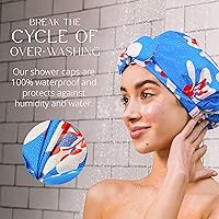 Vista 6 de GRACE & COMPANY Gorro de ducha de lujo para mujer, 100% impermeable, reutilizable, lavable y transpirable, Gramercy