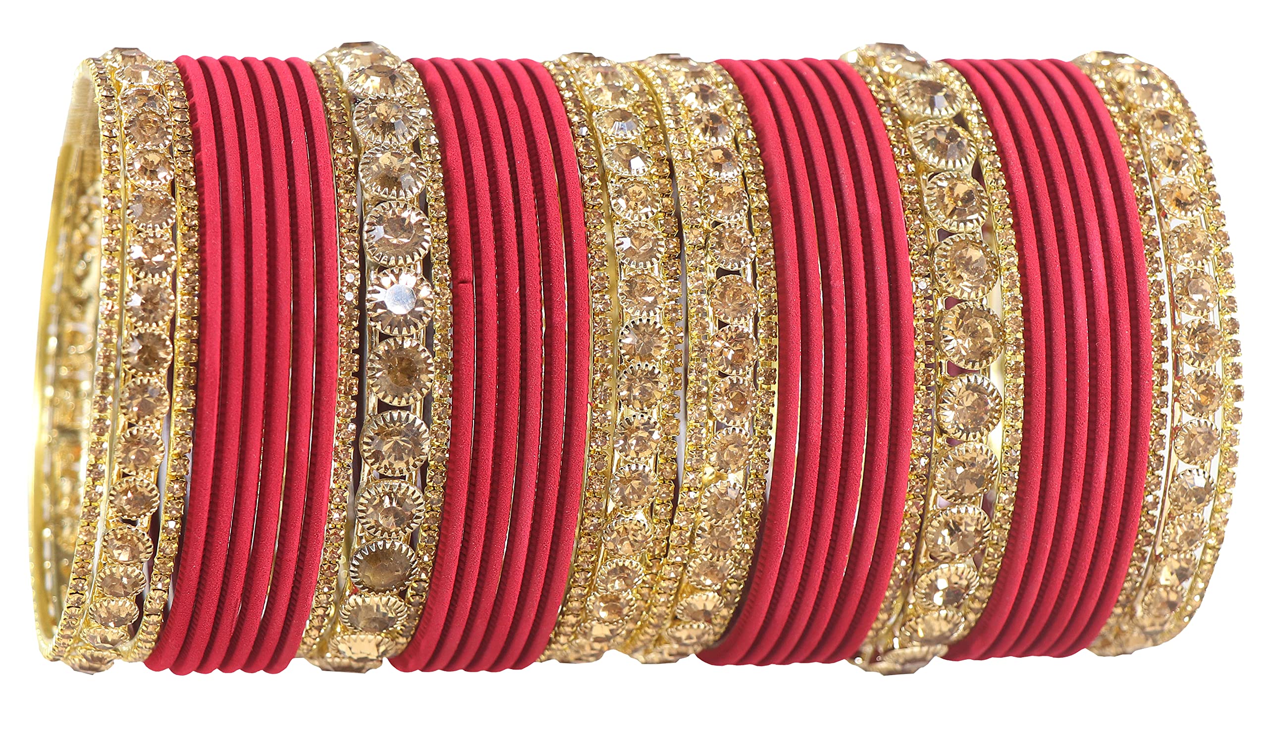 NMII Non-Precious Metal Base Metal and Studded Zircon Gemstone and Matte Finish Worked Bangle set for Women/Girls, (Maroon_2.2 Inch), Pack of 42 Bangles (B09PHN5XHN) Amazon Price History, Amazon Price Tracker