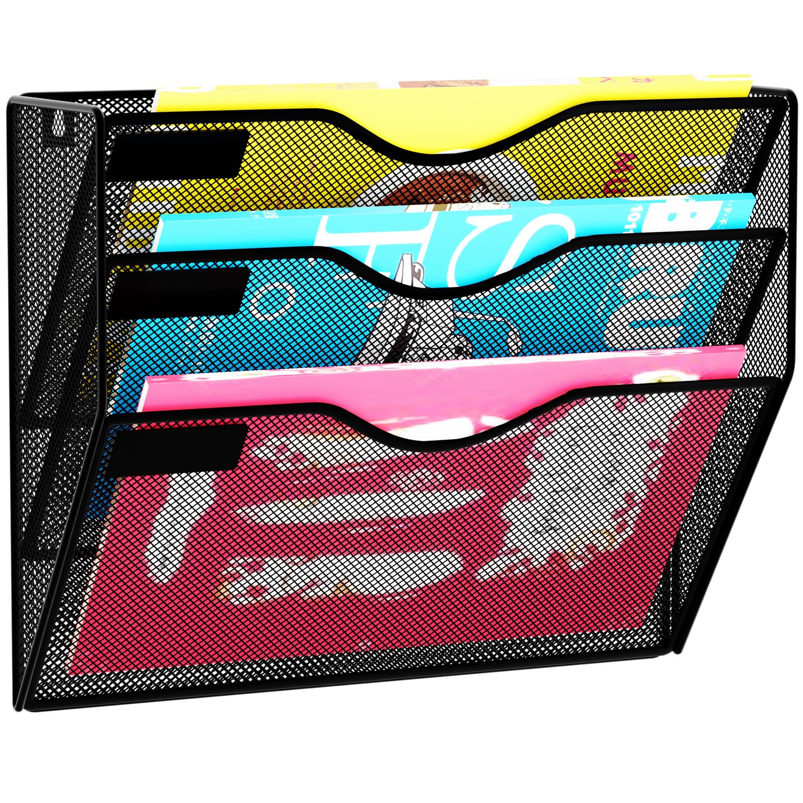 GDINDINFAN 3 Pockets Hanging Wall File Organizer Mail Holder, Wall Mounted Paper Document Folder Holder, Clipboard Storage Organization Magazine Rack,