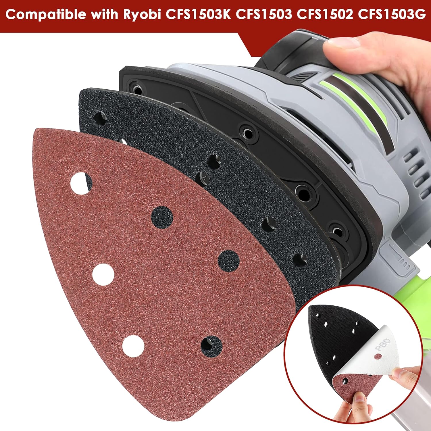 Mouse Sander Replacement Pads with Sandpaper Compatible with Ryobi Mouse Detail Sander, 40 80 120 180 240 Grits Sanding pad Compatible with CFS1503K CFS1503 CFS1502 CFS1503G (52pcs)
