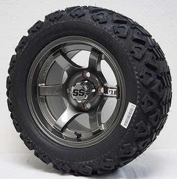 12" GT GunMetal Aluminum Golf Cart Wheels and 20x10-12 DOT All Terrain Golf Cart Tires Combo - Set of 4