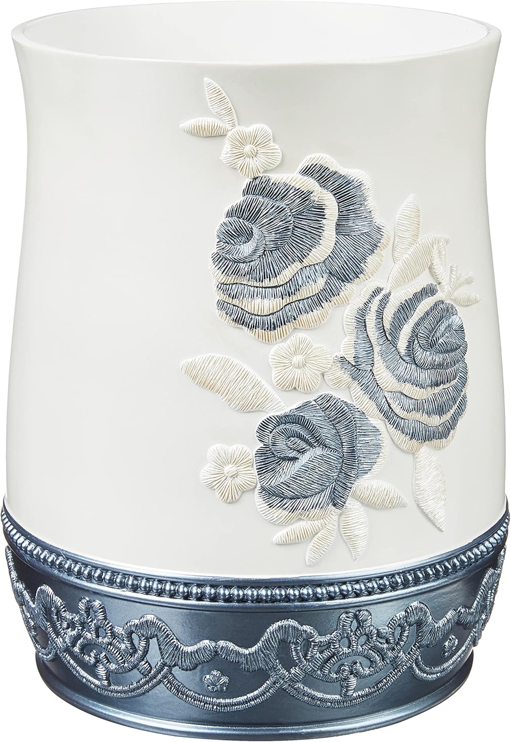 Popular Bath Blossom Rose Style Waste Basket Modern Luxury Decor, Blue