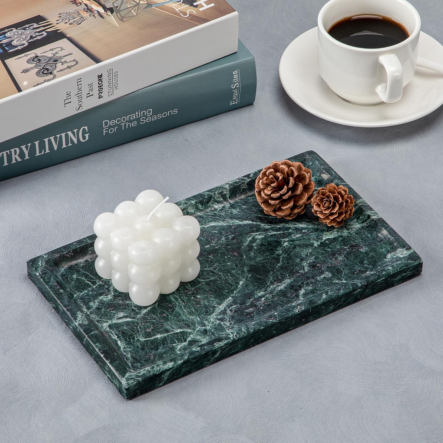 Natural Marble Tray for Home Decor Bathroom Kitchen Vanity Dresser Genuine Marble Storage Tray for Cosmetics/Jewelry Non-Resin/Non-Ceramic 9.8"*6"