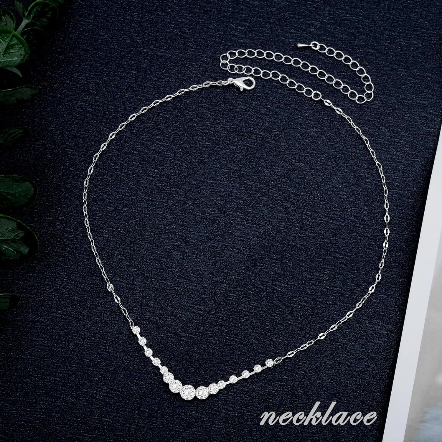 Silver Jewelry Set for Women Crystal Choker Necklace Earrings Link Bracelet Bridal Wedding Jewelry for Brides Bridemaid Prom Costume Accessories - Image 4