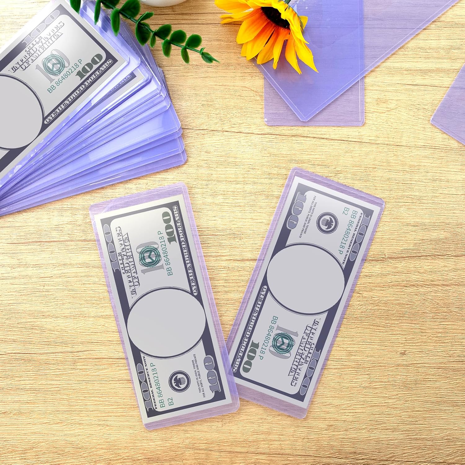60PCS Bill Clear Holders Currency PVC Holder Transparent Bill Sleeves Currency Bill Display Holder for Regular Bills Protector Case Supplies, 6.8X 2.9 Inch image 2