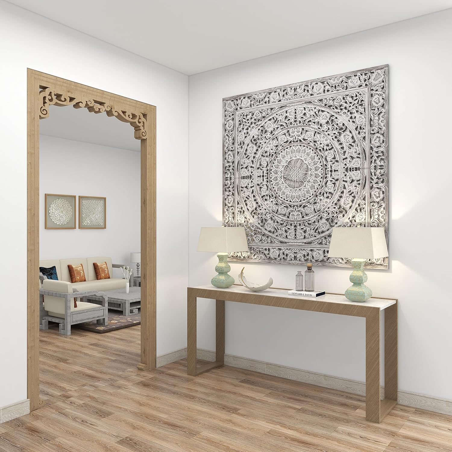 Deco 79 Wood Carved Wall Panel, 60 by 60, White, (34114)