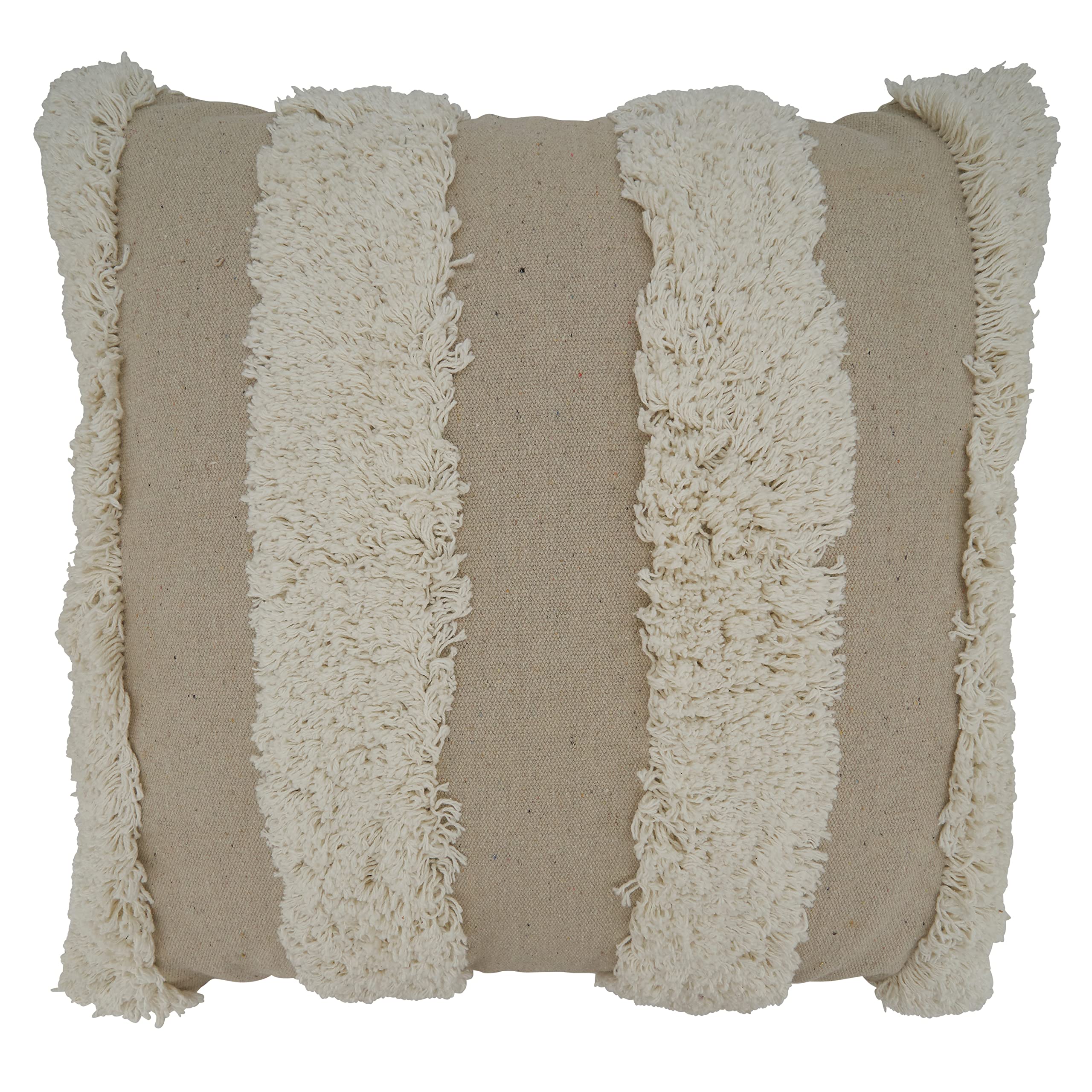 SARO LIFESTYLE Raissa Collection Tufted Stripe Throw Pillow with Down Filling, 20", Ivory