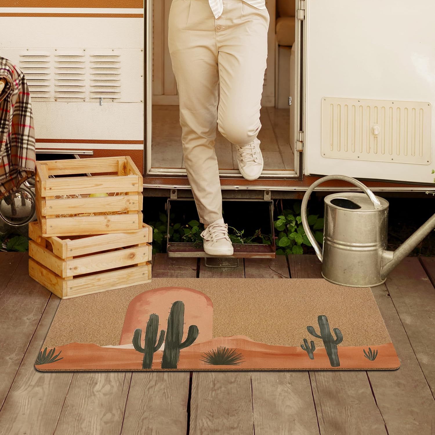 Western Cactus Door Mat, Boho Southwest Front Door Mat Outside Entrance, Bohemian Desert Artificial Coir Doormat Rugs for Indoor Outdoor Entryway, Vintage Western Decor, 17x30 Inch