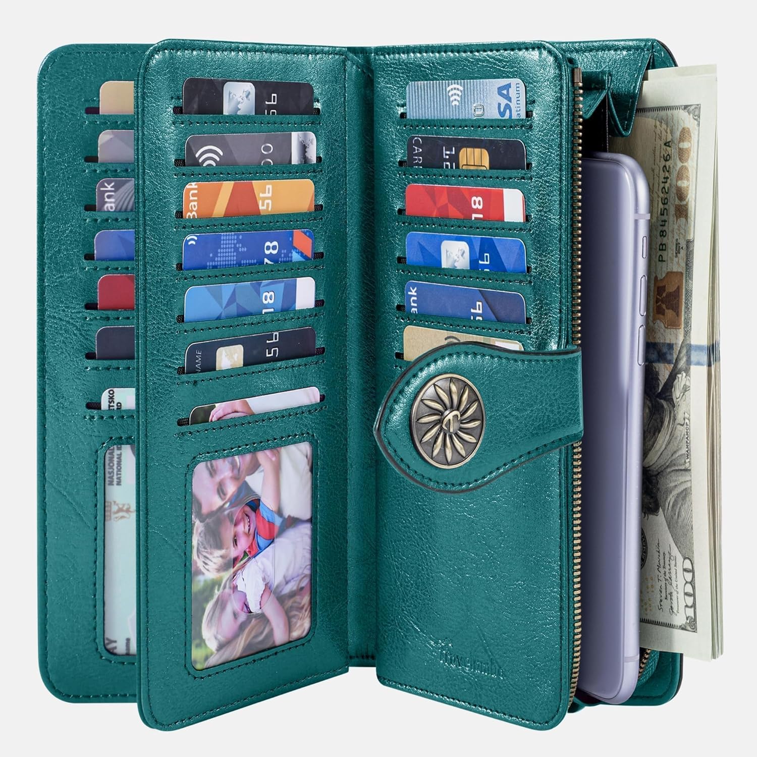 Travelambo Women's Wallet RFID Blocking Credit Card Holder Large Capacity Wristlet Leather Wallets Purse - Image 4