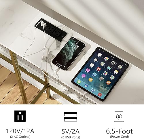 Miniatura 4 de Mesa de consola de 70.9 pulgadas con toma de corriente, mesa estrecha y larga moderna al lado del sofá, mesa de entrada delgada con marco de metal