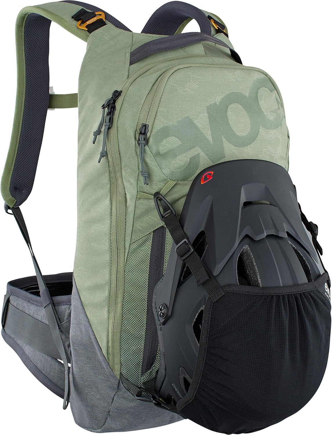 Evoc TRAIL PRO 10l protector backpack for day tours & trail riding (size: S/M, LITESHIELD PLUS back protector, lightweight, wide hip fins, 3l hydration bladder compartment), Olive/Carbon Grey
