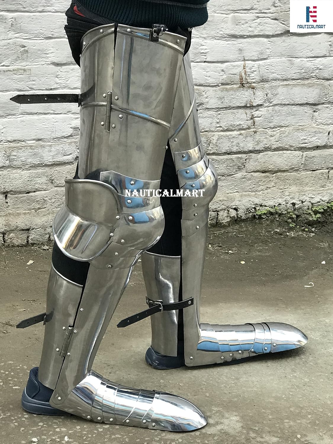 Medieval LARP Armor Leg Guard 18 Gauge Steel SCA Full Leg Armor with Greaves & Knee Cuisse Bettle Ready Armour Historical Reenactment Live-Action Role-Playing Theatrical Play Fantasy Costume